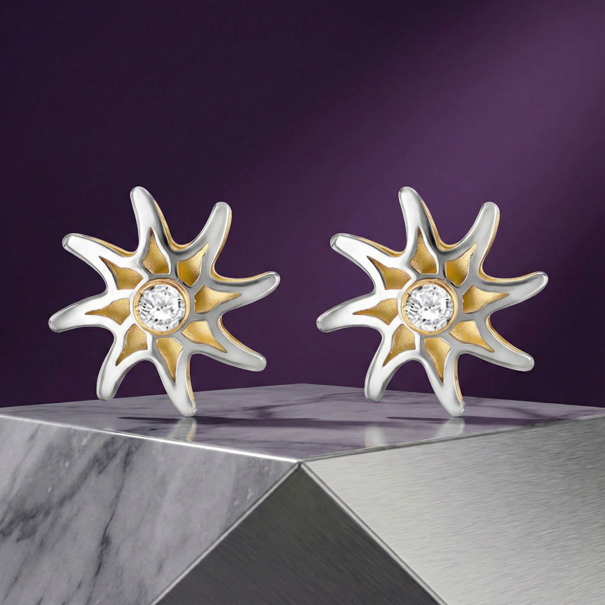9K Yellow &amp; White Gold Star Earring with Push Back 8312994 3