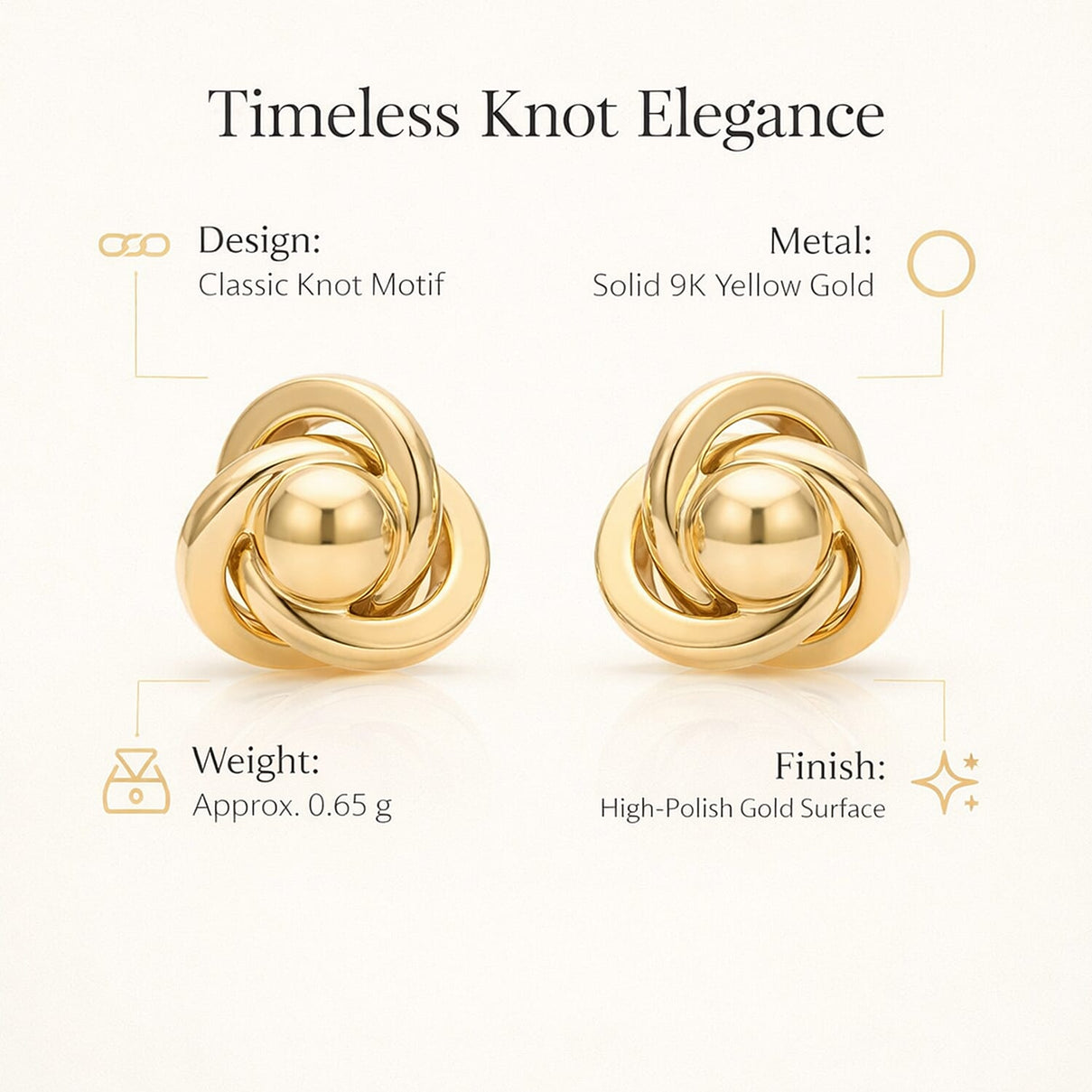 Hatton Garden CloseOut - 9K Yellow Gold Knot Earring with Push Back 8312998 1