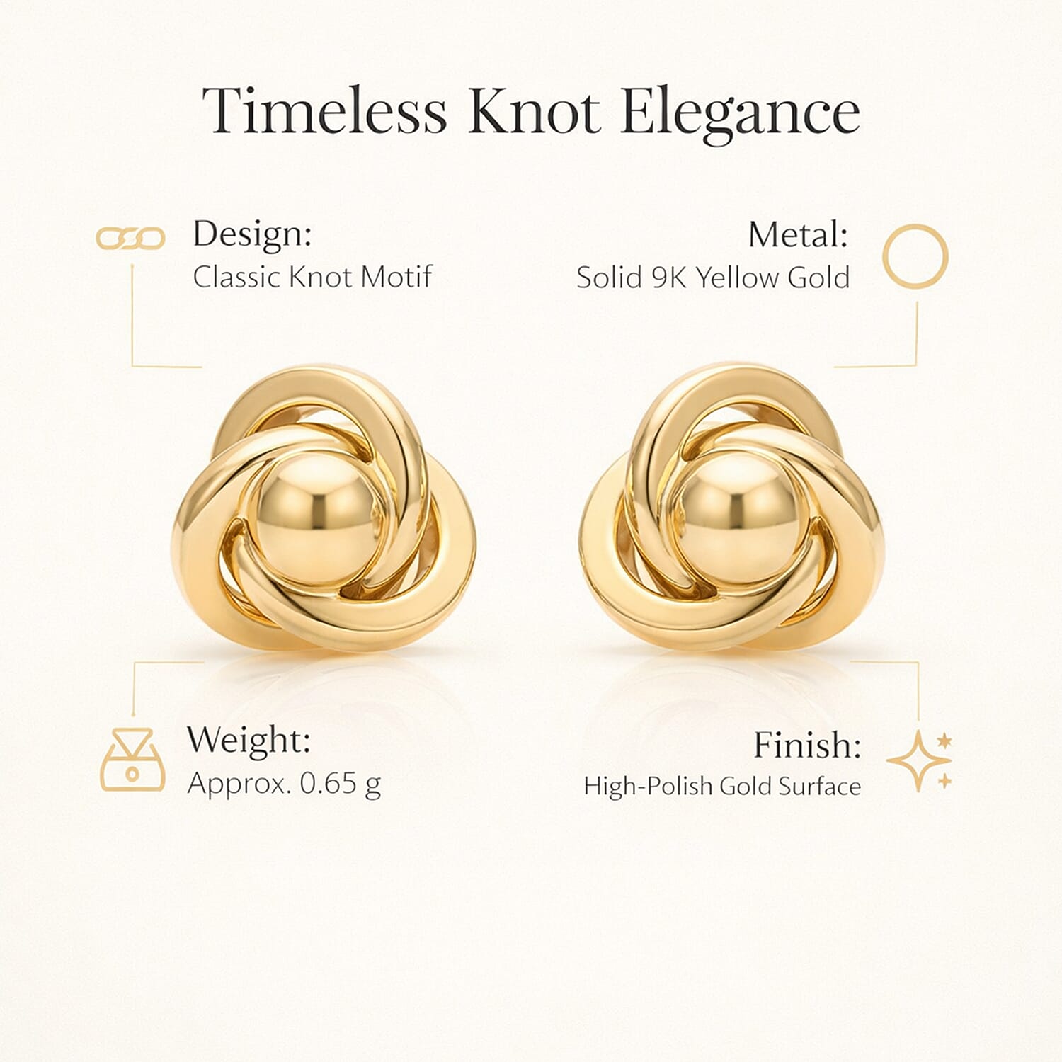 Hatton Garden CloseOut - 9K Yellow Gold Knot Earring with Push Back 8312998 1