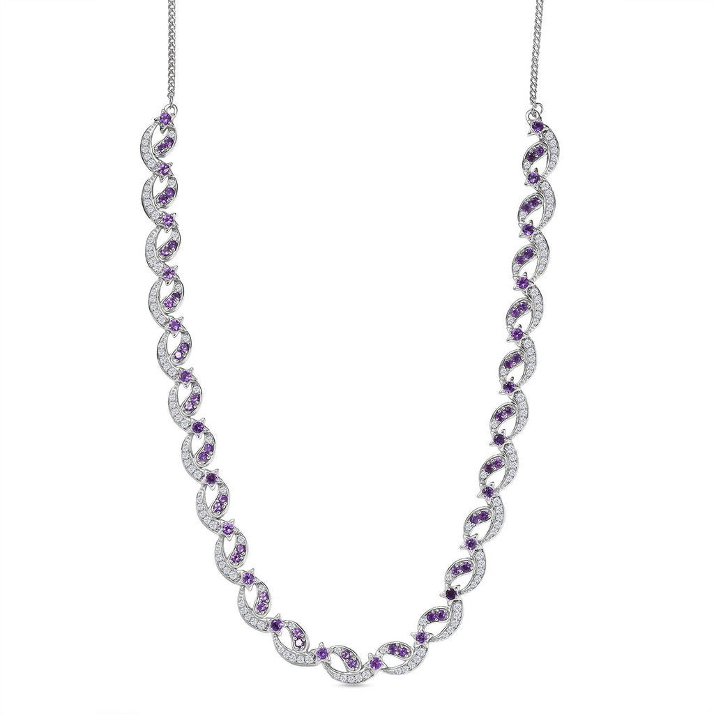 GP - Celestial Dream Collection African Amethyst, Blue Sapphire & White Zircon Multi Row Necklace (Size 20) in Rhodium Overlay Sterling Silver 6.39 Ct, Silver Wt. 27.44 Gms._8313352