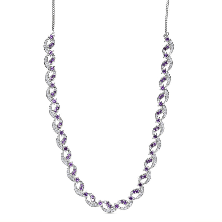 GP - Celestial Dream Collection African Amethyst, Blue Sapphire &amp; White Zircon Multi Row Necklace (Size 20) in Rhodium Overlay Sterling Silver 6.39 Ct, Silver Wt. 27.44 Gms. 8313352 1
