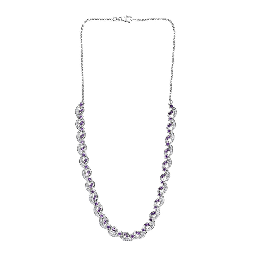 GP - Celestial Dream Collection African Amethyst, Blue Sapphire & White Zircon Multi Row Necklace (Size 20) in Rhodium Overlay Sterling Silver 6.39 Ct, Silver Wt. 27.44 Gms._8313352_3