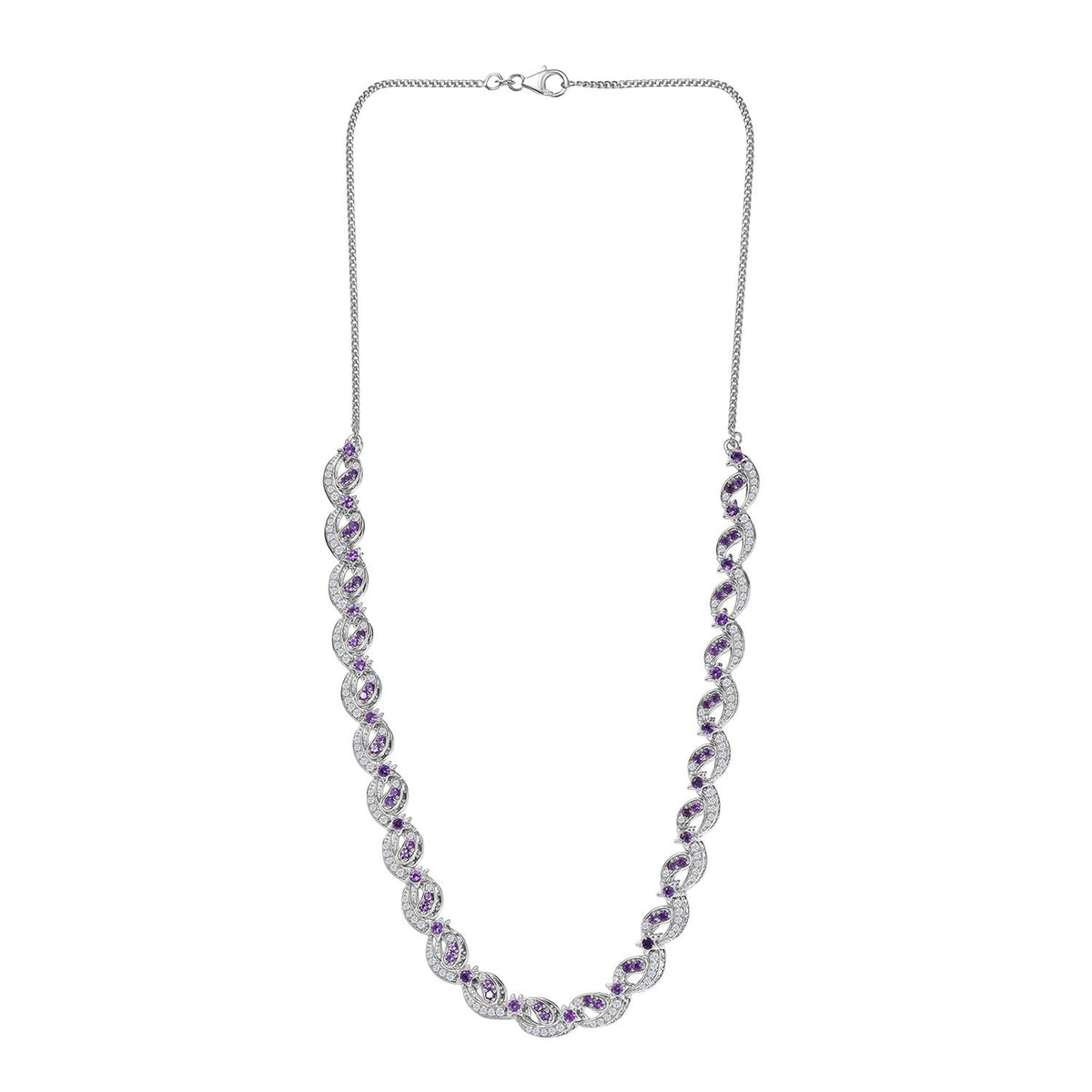 GP - Celestial Dream Collection African Amethyst, Blue Sapphire &amp; White Zircon Multi Row Necklace (Size 20) in Rhodium Overlay Sterling Silver 6.39 Ct, Silver Wt. 27.44 Gms. V32563661 4