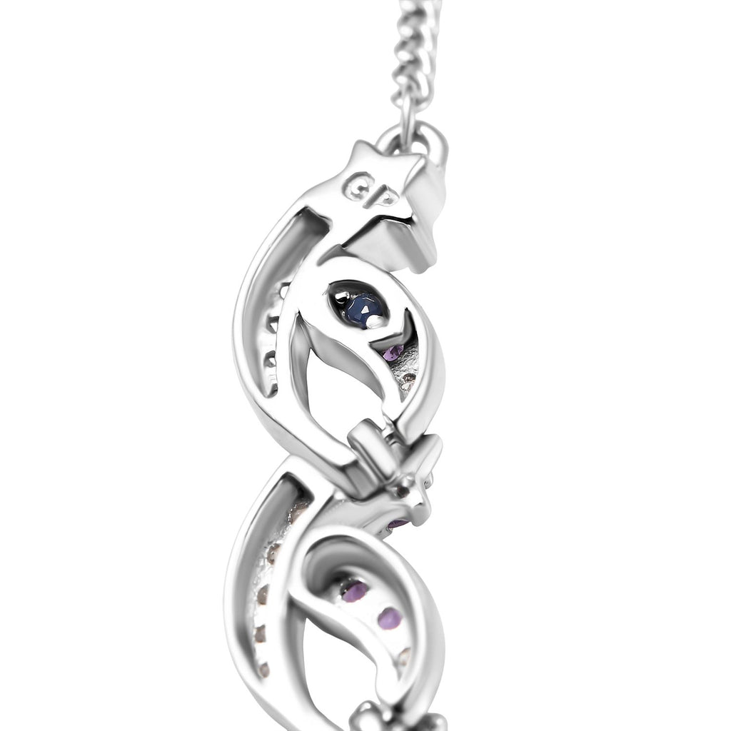 GP - Celestial Dream Collection African Amethyst, Blue Sapphire & White Zircon Multi Row Necklace (Size 20) in Rhodium Overlay Sterling Silver 6.39 Ct, Silver Wt. 27.44 Gms._8313352_4