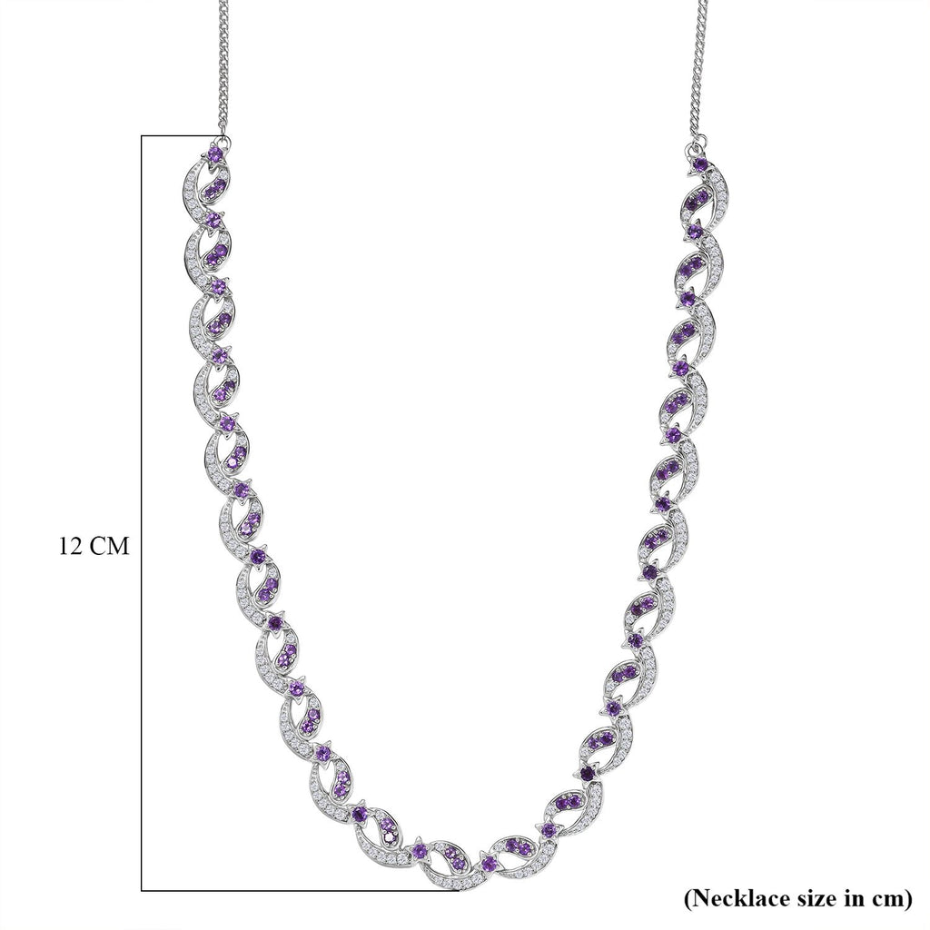 GP - Celestial Dream Collection African Amethyst, Blue Sapphire & White Zircon Multi Row Necklace (Size 20) in Rhodium Overlay Sterling Silver 6.39 Ct, Silver Wt. 27.44 Gms._8313352_6