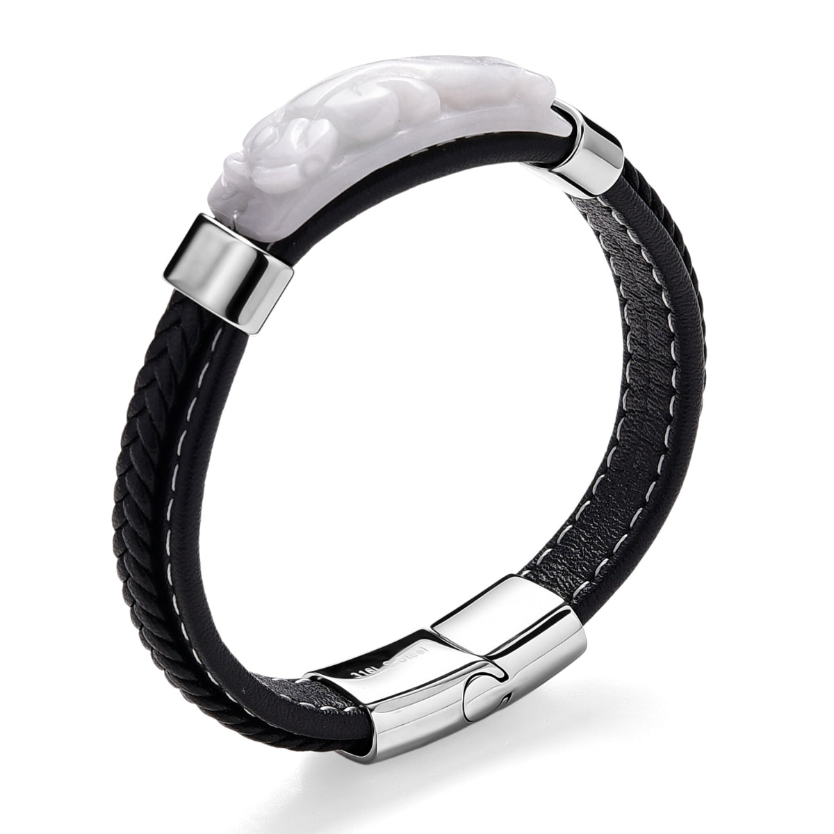 Natural Type A - White Jade Bracelet (Size 8) in Rhodium Plated 90.00 Ct. V32564649 0