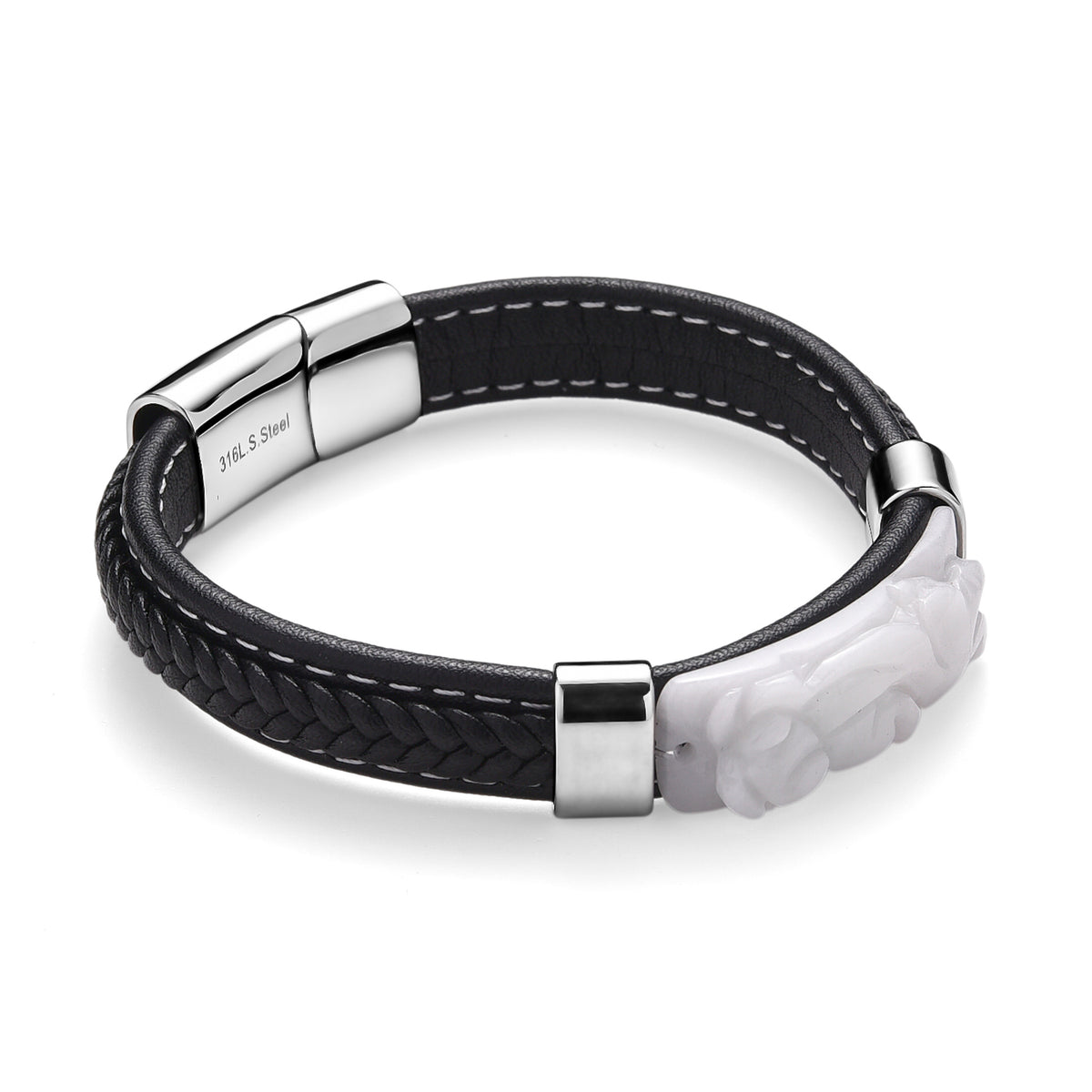 Natural Type A - White Jade Bracelet (Size 8) in Rhodium Plated 90.00 Ct. V32564649 4