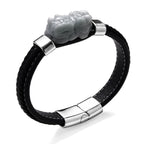 Natural Type A White Jadeite with Pixiu Carving Leather Bracelet (Size 7.5) 125.00 Ct._8313577