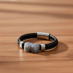 Natural Type A White Jadeite with Pixiu Carving Leather Bracelet (Size 7.5) 125.00 Ct._8313577_1