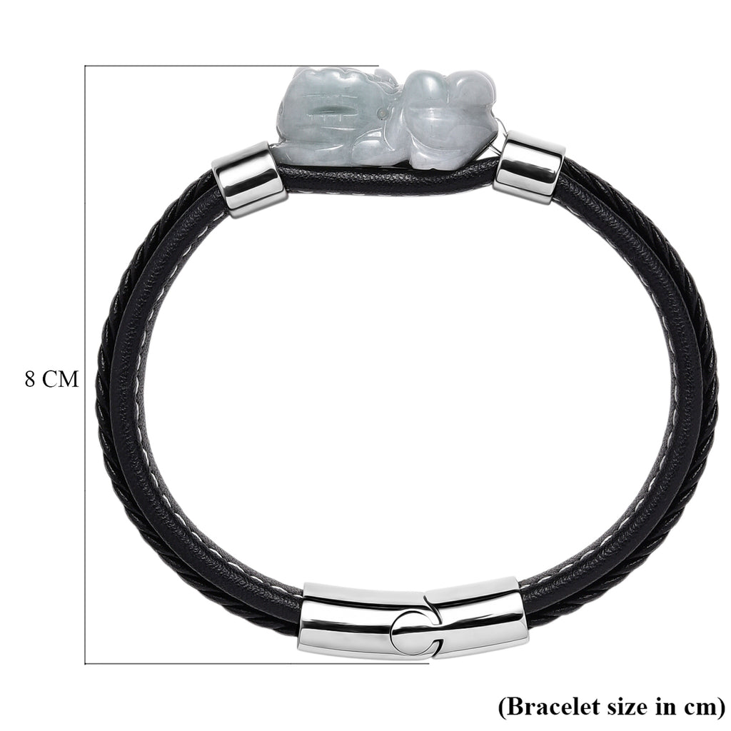 Natural Type A White Jadeite with Pixiu Carving Leather Bracelet (Size 7.5) 125.00 Ct._8313577_5
