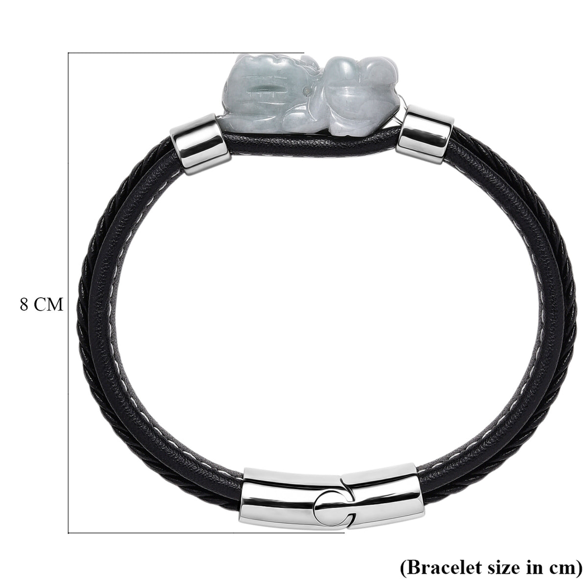 Natural Type A White Jadeite with Pixiu Carving Leather Bracelet (Size 7.5) 125.00 Ct. 8313577 6