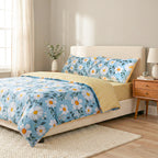 LIVMORE Set of 4 Floral Print Reversible Duvet Cover Set (Double) - Blue_8313705