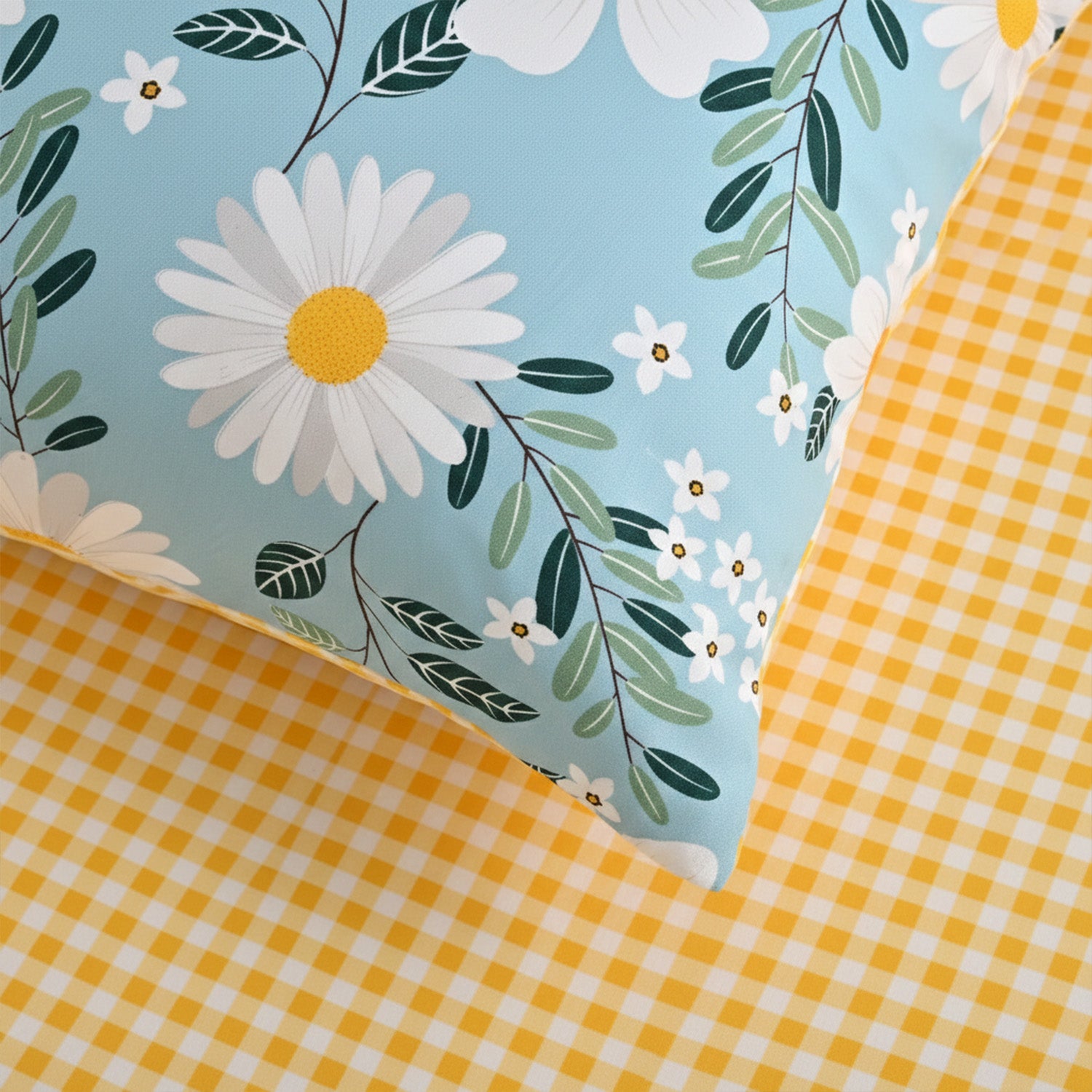 LIVMORE Set of 4 Floral Print Reversible Duvet Cover Set (Double) - Blue 8313705 3