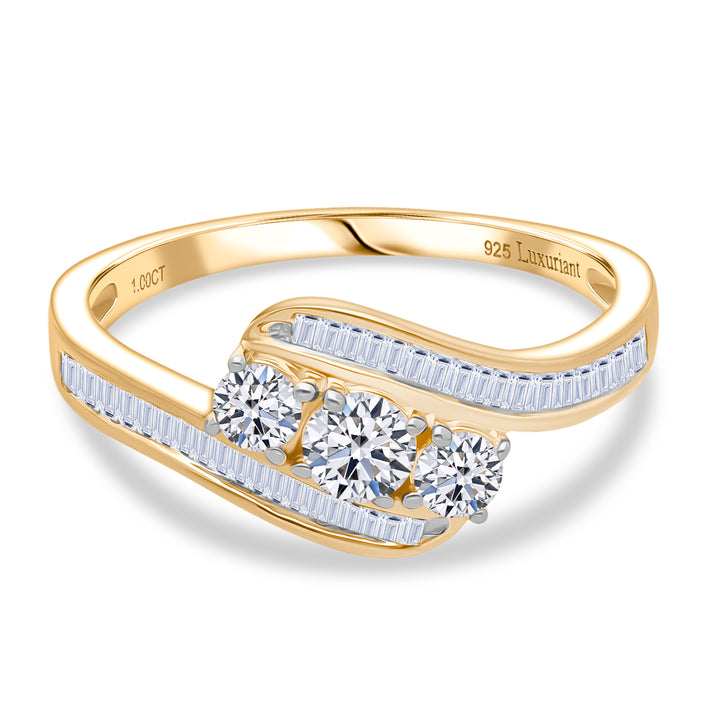 LUXURIANT 1 Ct. Lab Grown Diamond Trilogy Ring in 18K Vermeil Yellow Gold Plated Sterling Silver 8314147 1