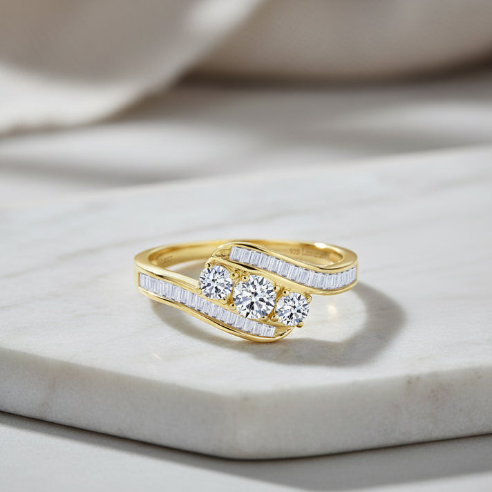 LUXURIANT 1 Ct. Lab Grown Diamond Trilogy Ring in 18K Vermeil Yellow Gold Plated Sterling Silver 8314147 2
