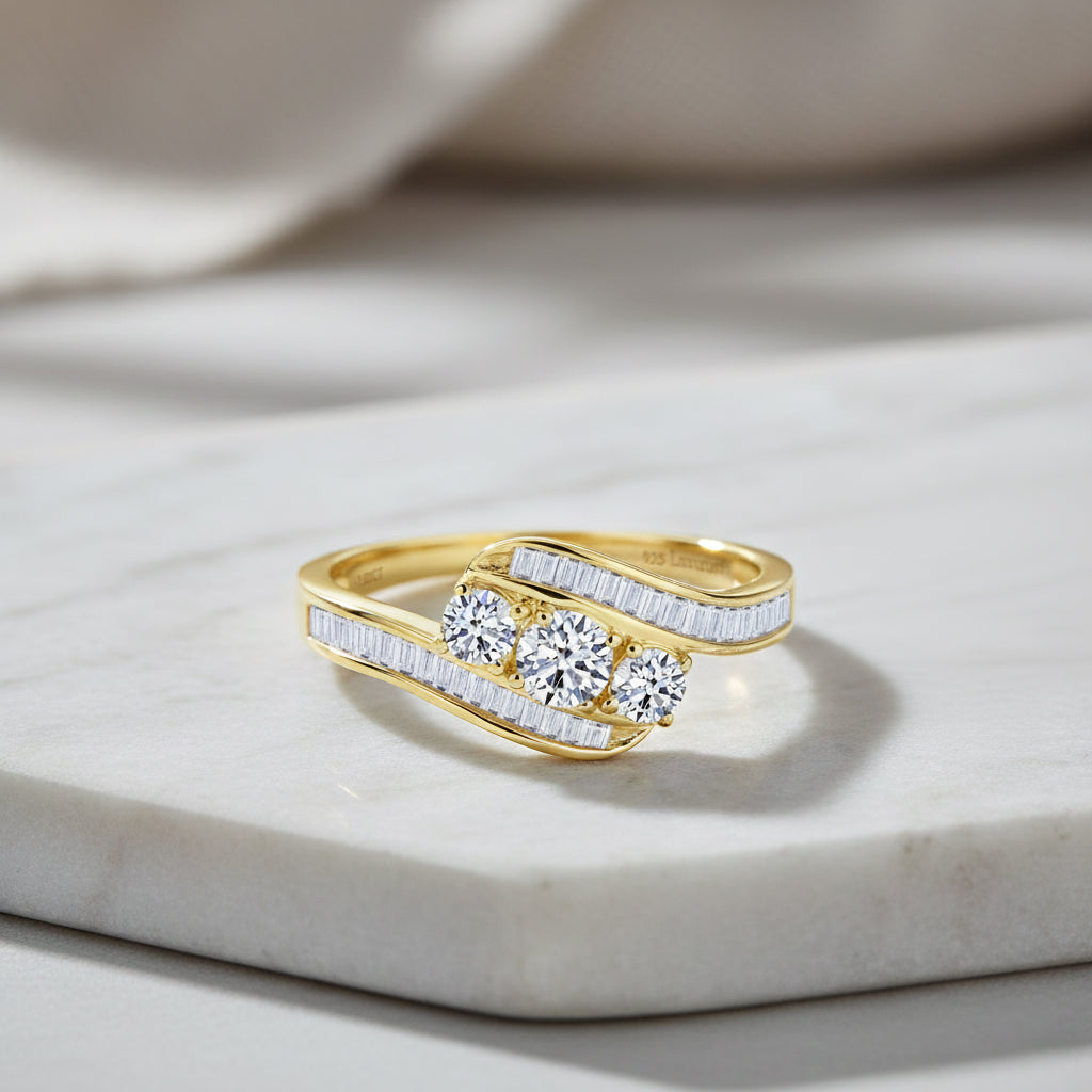 LUXURIANT 1 Ct. Lab Grown Diamond Trilogy Ring in 18K Vermeil Yellow Gold Plated Sterling Silver V32720823 1