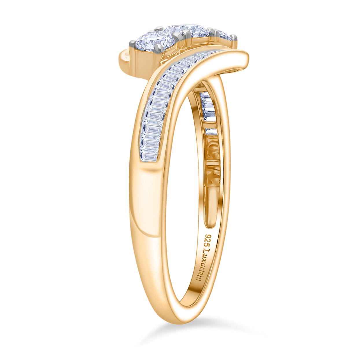 LUXURIANT 1 Ct. Lab Grown Diamond Trilogy Ring in 18K Vermeil Yellow Gold Plated Sterling Silver V32720823 3