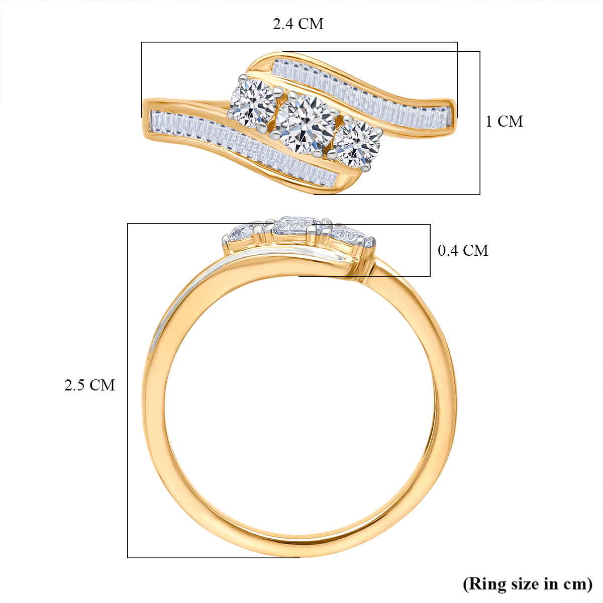 LUXURIANT 1 Ct. Lab Grown Diamond Trilogy Ring in 18K Vermeil Yellow Gold Plated Sterling Silver V32720823 5