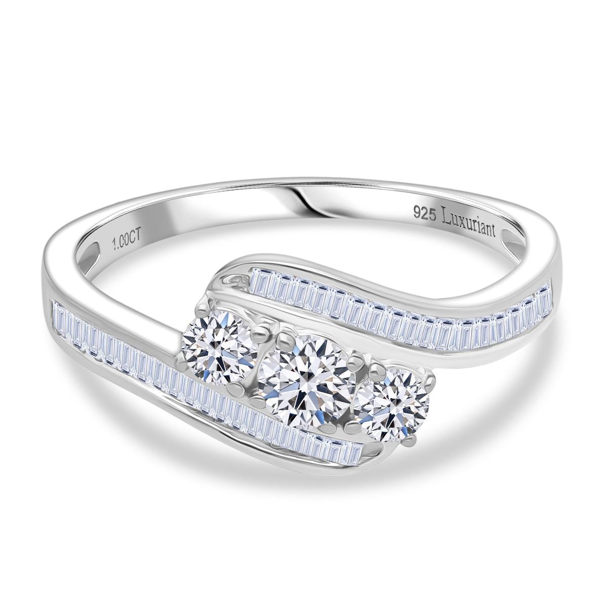 LUXURIANT 1 Ct. Lab Grown Diamond Trilogy Ring in Rhodium Overlay Sterling Silver V32697906 0