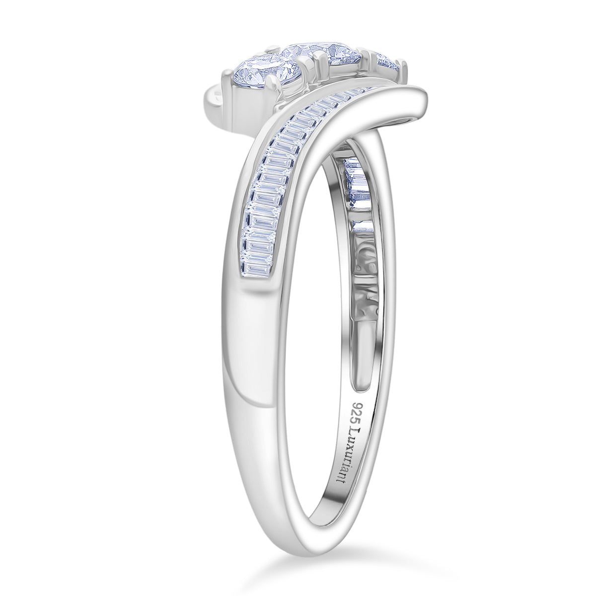 LUXURIANT 1 Ct. Lab Grown Diamond Trilogy Ring in Rhodium Overlay Sterling Silver V32697906 3