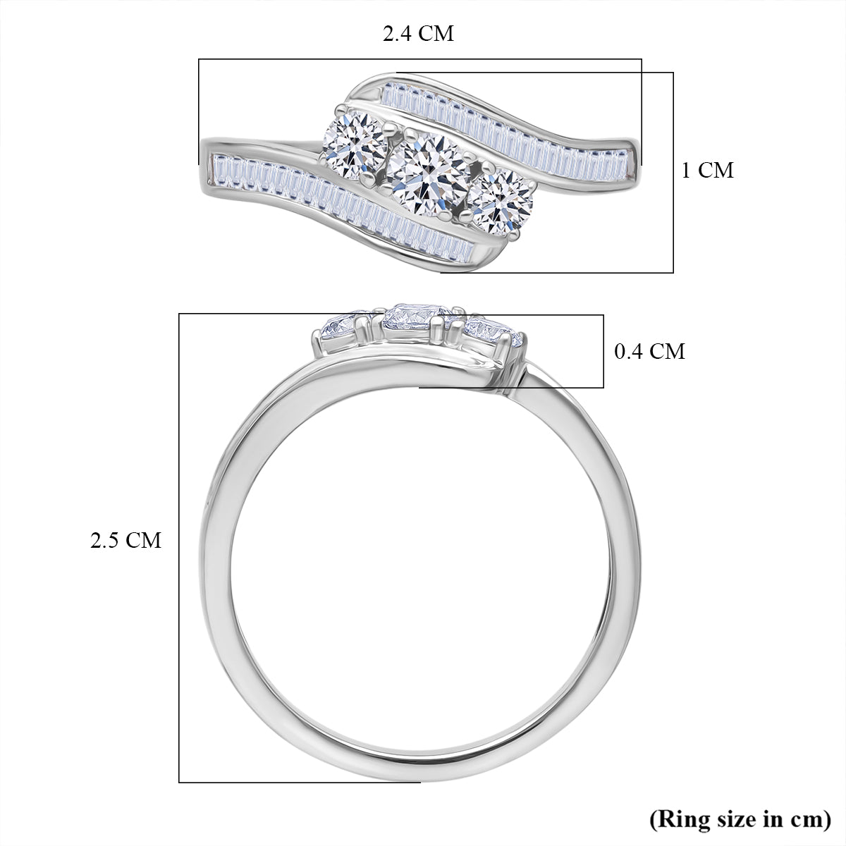 LUXURIANT 1 Ct. Lab Grown Diamond Trilogy Ring in Rhodium Overlay Sterling Silver V32697906 5
