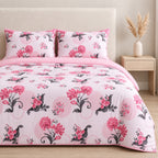 Livemore Set of 4: Reversible Printed Bedding Sheet Set - inc. Deep Fitted Sheet, Duvet Cover & 2 x Pillowcases (Double, 200 x 200 cm) - Pink_8314272_2
