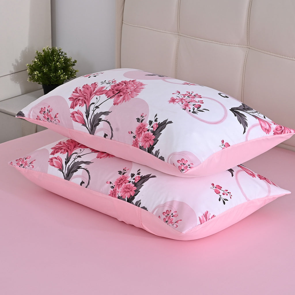 Livemore Set of 4: Reversible Printed Bedding Sheet Set - inc. Deep Fitted Sheet, Duvet Cover & 2 x Pillowcases (Double, 200 x 200 cm) - Pink_8314272_4