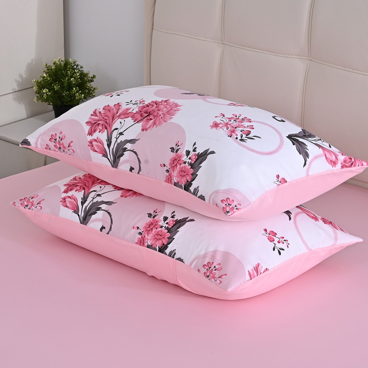 Livemore Set of 4: Reversible Printed Bedding Sheet Set - inc. Deep Fitted Sheet, Duvet Cover &amp; 2 x Pillowcases (Double, 200 x 200 cm) - Pink V32528155 5