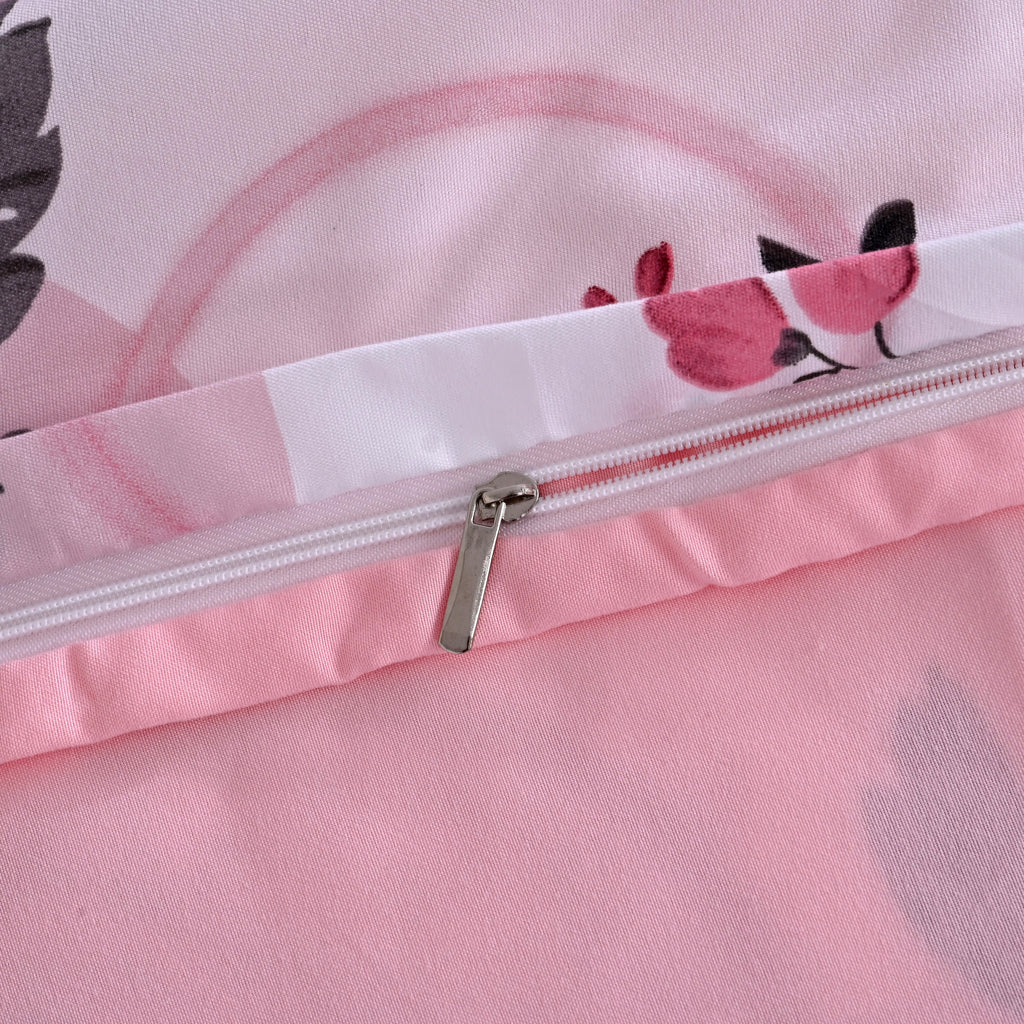 Livemore Set of 4: Reversible Printed Bedding Sheet Set - inc. Deep Fitted Sheet, Duvet Cover & 2 x Pillowcases (Double, 200 x 200 cm) - Pink_8314272_6