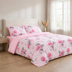 Livemore Set of 4: Reversible King Size Printed Bedding Sheet Set - inc. Deep Fitted Sheet, Duvet Cover & 2 x Pillowcases (225 x 220 cm) - Pink_8314273_3