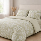 Livemore Set of 4: Reversible Printed Bedding Sheet Set - inc. Deep Fitted Sheet, Duvet Cover & 2 x Pillowcases (Double, 200 x 200 cm) - Green_8314274