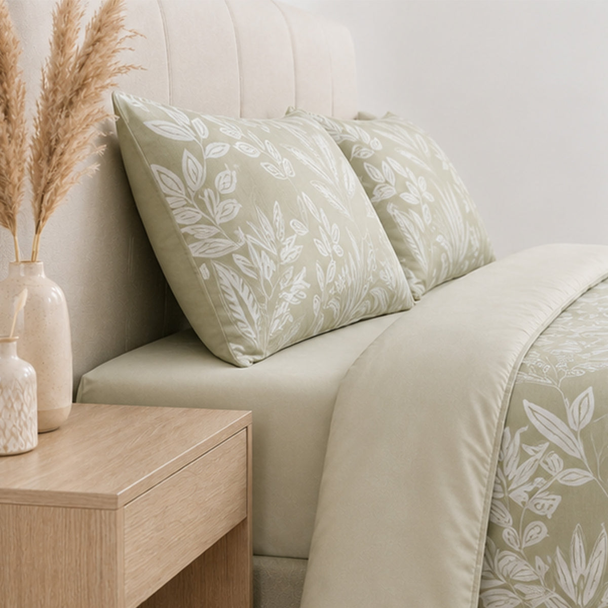 Livemore Set of 4: Reversible Printed Bedding Sheet Set - inc. Deep Fitted Sheet, Duvet Cover &amp; 2 x Pillowcases (Double, 200 x 200 cm) - Green V32527291 2