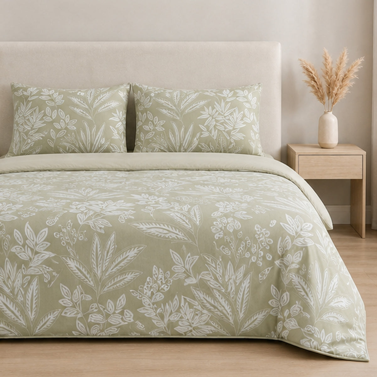 Livemore Set of 4: Reversible Printed Bedding Sheet Set - inc. Deep Fitted Sheet, Duvet Cover &amp; 2 x Pillowcases (Double, 200 x 200 cm) - Green V32527291 3