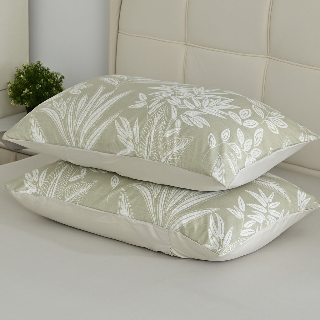 Livemore Set of 4: Reversible Printed Bedding Sheet Set - inc. Deep Fitted Sheet, Duvet Cover & 2 x Pillowcases (Double, 200 x 200 cm) - Green_8314274_4