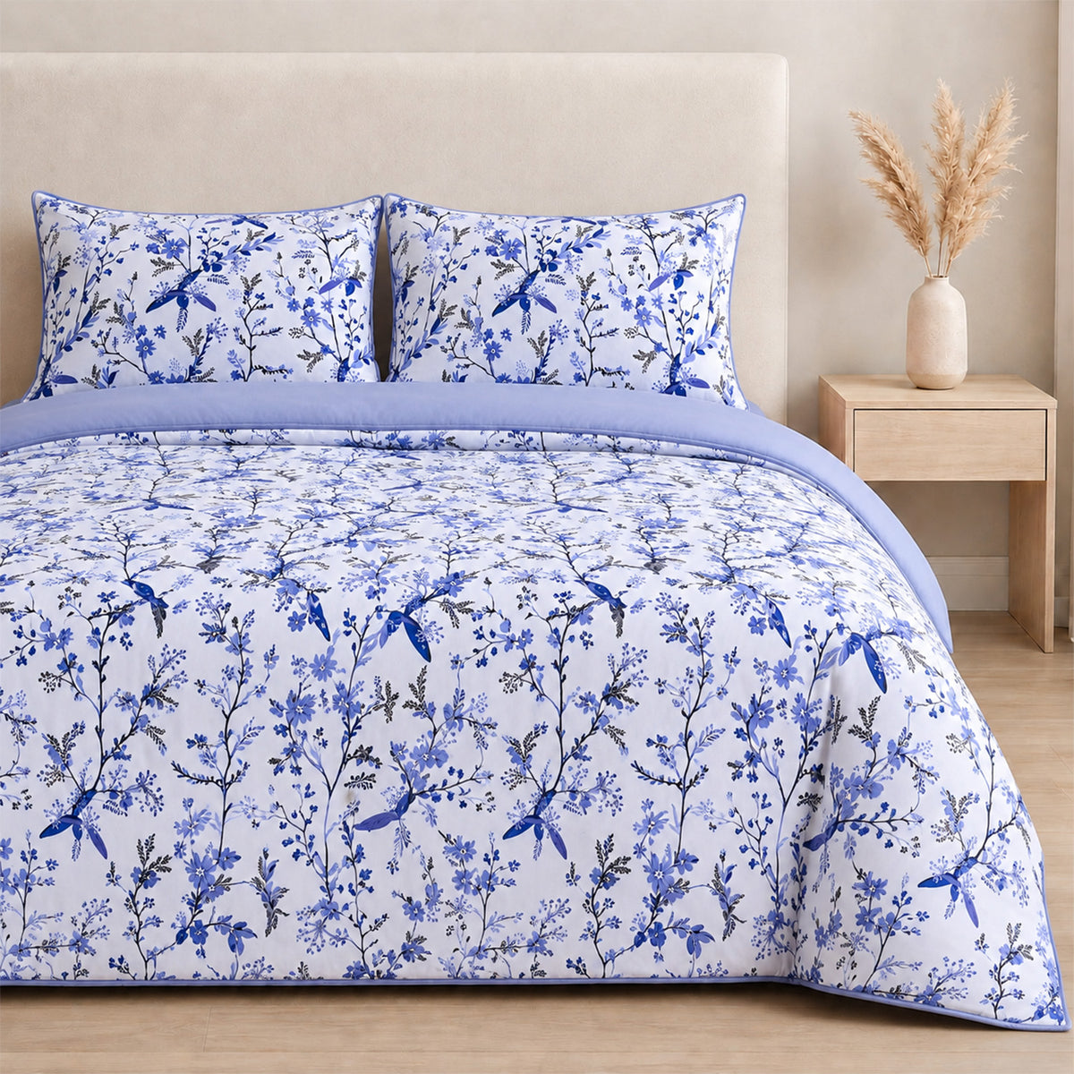 Livemore Set of 4: Reversible Printed Bedding Sheet Set - inc. Deep Fitted Sheet, Duvet Cover &amp; 2 x Pillowcases (Double, 200 x 200 cm) - Blue V32527303 3