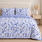 Livemore Set of 4: Reversible Printed Bedding Sheet Set - inc. Deep Fitted Sheet, Duvet Cover & 2 x Pillowcases (Double, 200 x 200 cm) - Blue_8314297_2