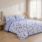 Livemore Set of 4: Reversible Printed Bedding Sheet Set - inc. Deep Fitted Sheet, Duvet Cover & 2 x Pillowcases (Double, 200 x 200 cm) - Blue_8314297_3