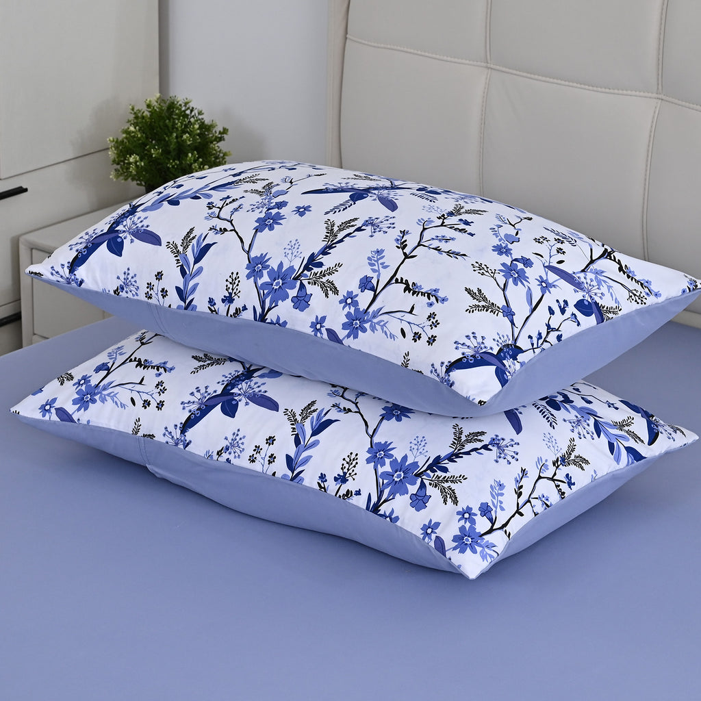 Livemore Set of 4: Reversible Printed Bedding Sheet Set - inc. Deep Fitted Sheet, Duvet Cover & 2 x Pillowcases (Double, 200 x 200 cm) - Blue_8314297_4
