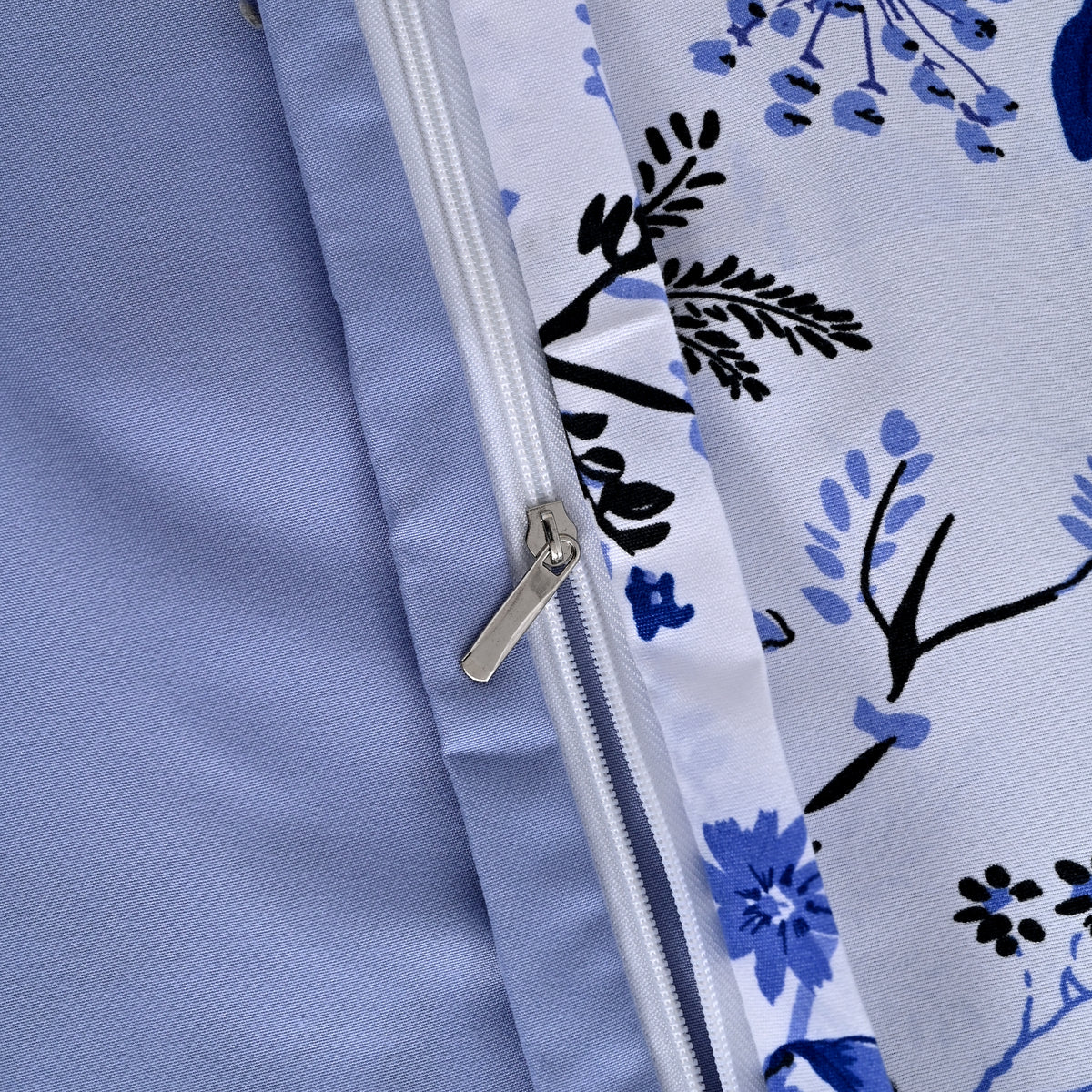 Livemore Set of 4: Reversible Printed Bedding Sheet Set - inc. Deep Fitted Sheet, Duvet Cover &amp; 2 x Pillowcases (Double, 200 x 200 cm) - Blue V32527303 7