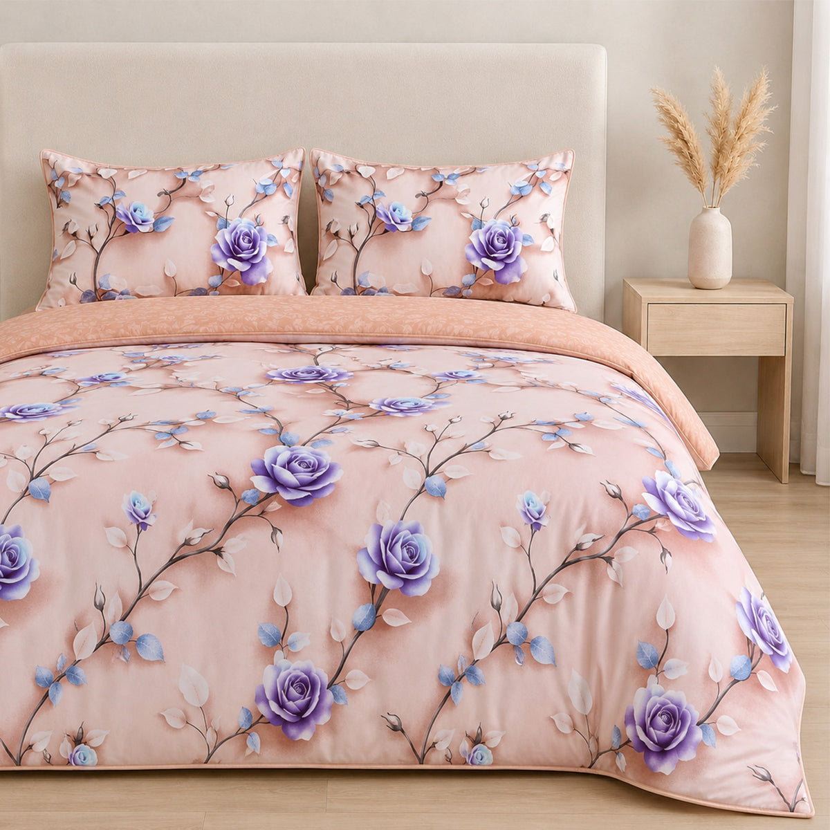 Livemore Set of 4: Reversible Printed Bedding Sheet Set - inc. Deep Fitted Sheet, Duvet Cover &amp; 2 x Pillowcases (Double, 200 x 200 cm) - Brown V32527707 3