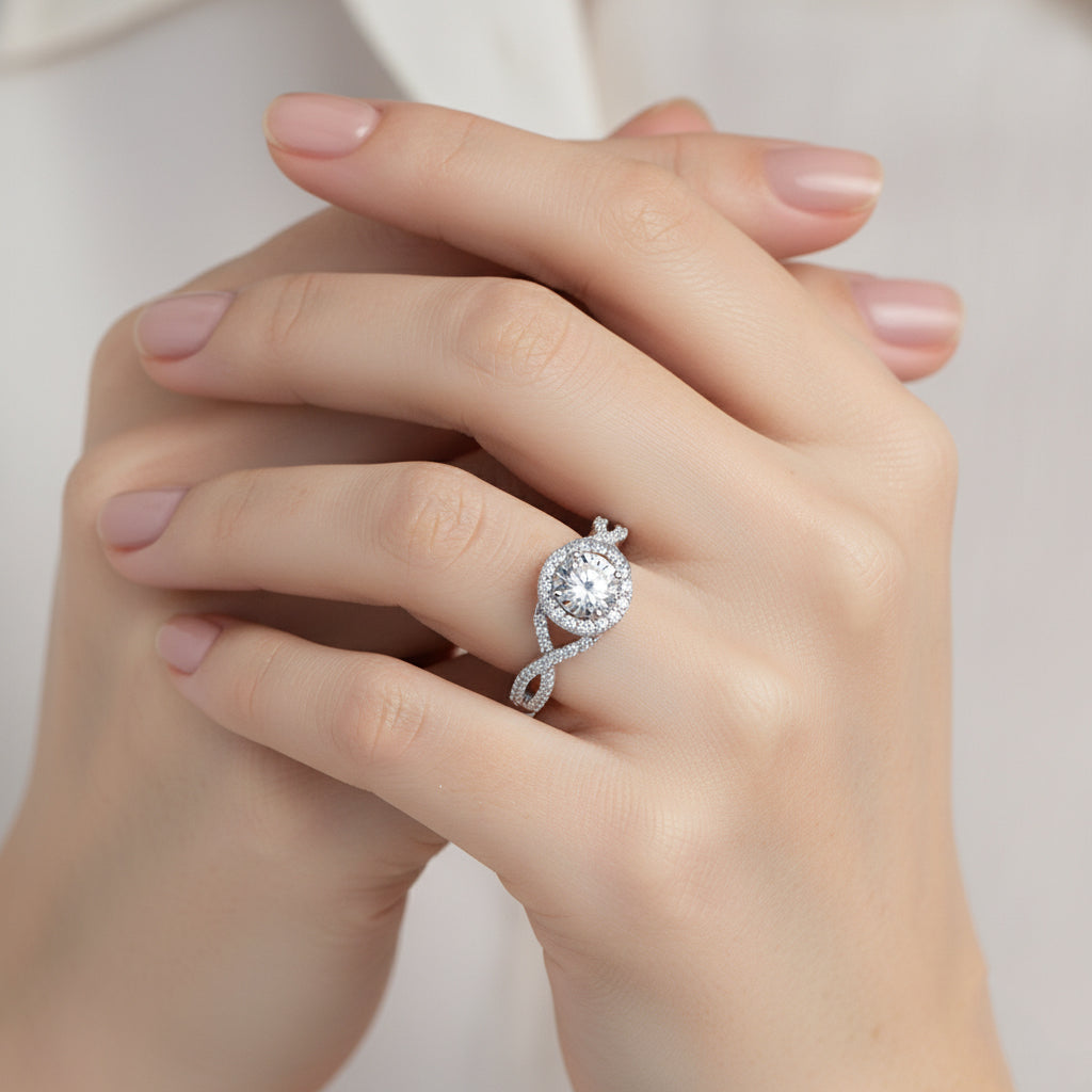 LUXURIANT 1.4 Ct. Lab Grown Diamond SI G-H Halo Ring in Rhodium Overlay Sterling Silver 8314543 3