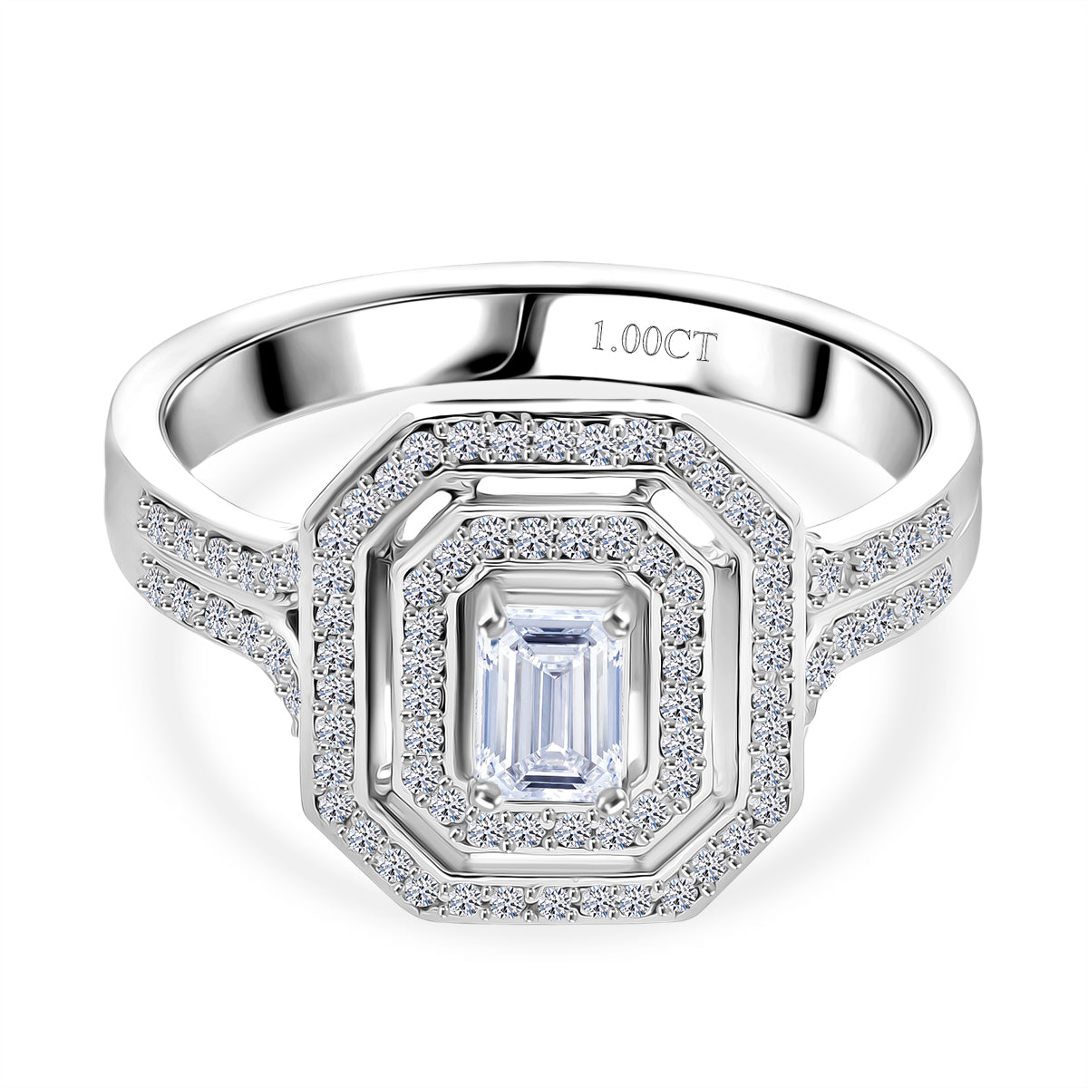 LUXURIANT 1 Ct. Lab Grown Diamond Halo Ring in Rhodium Overlay Sterling Silver 8314742 0