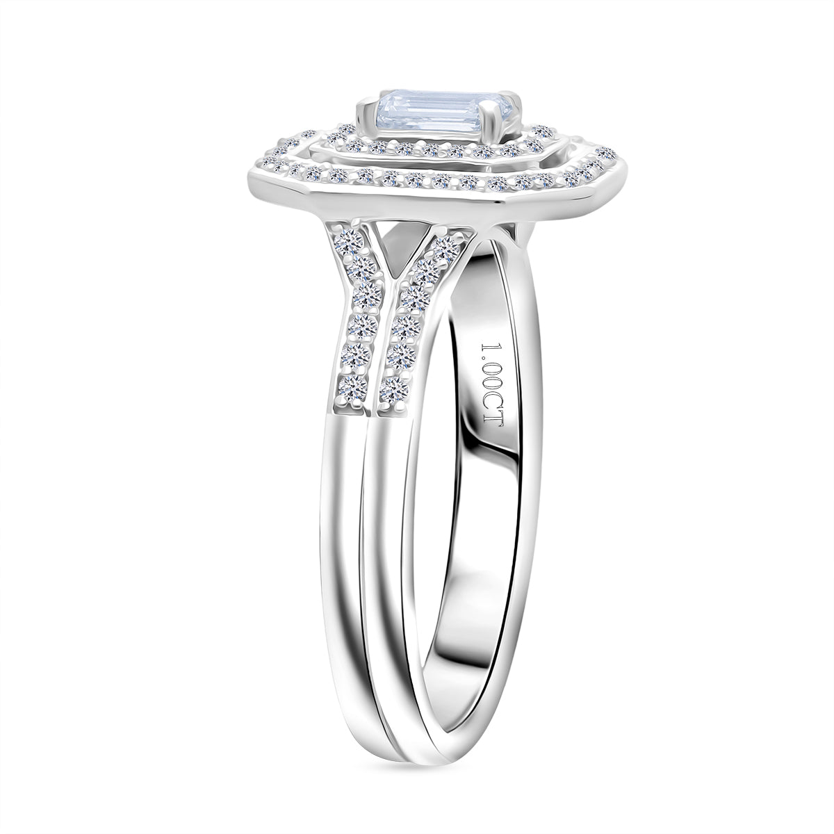 LUXURIANT 1 Ct. Lab Grown Diamond Halo Ring in Rhodium Overlay Sterling Silver 8314742 3