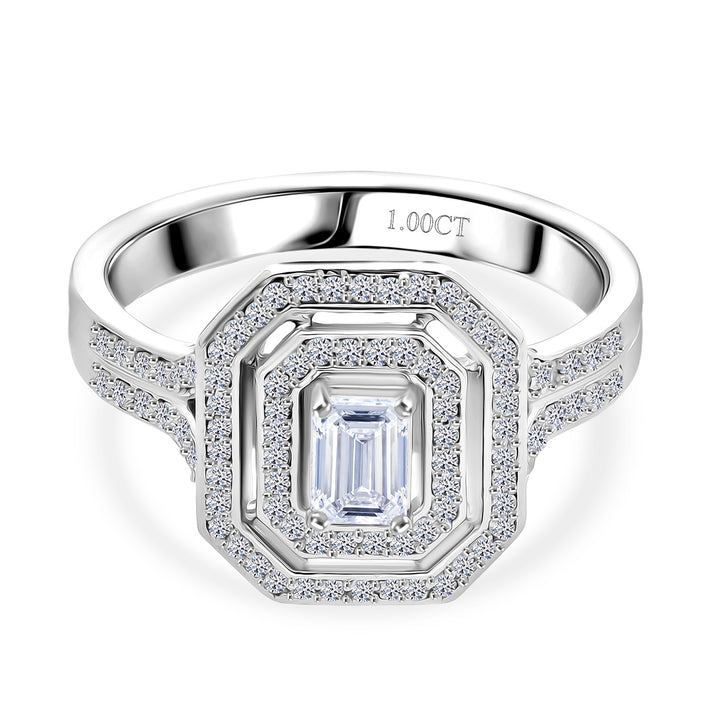 LUXURIANT 1 Ct. Lab Grown Diamond Halo Ring in Rhodium Overlay Sterling Silver 8314744 1