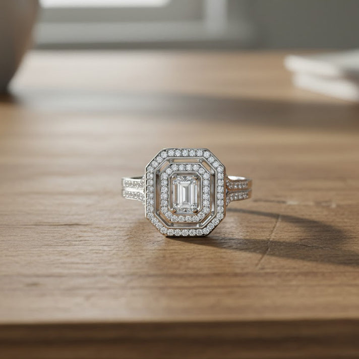 LUXURIANT 1 Ct. Lab Grown Diamond Halo Ring in Rhodium Overlay Sterling Silver 8314744 2