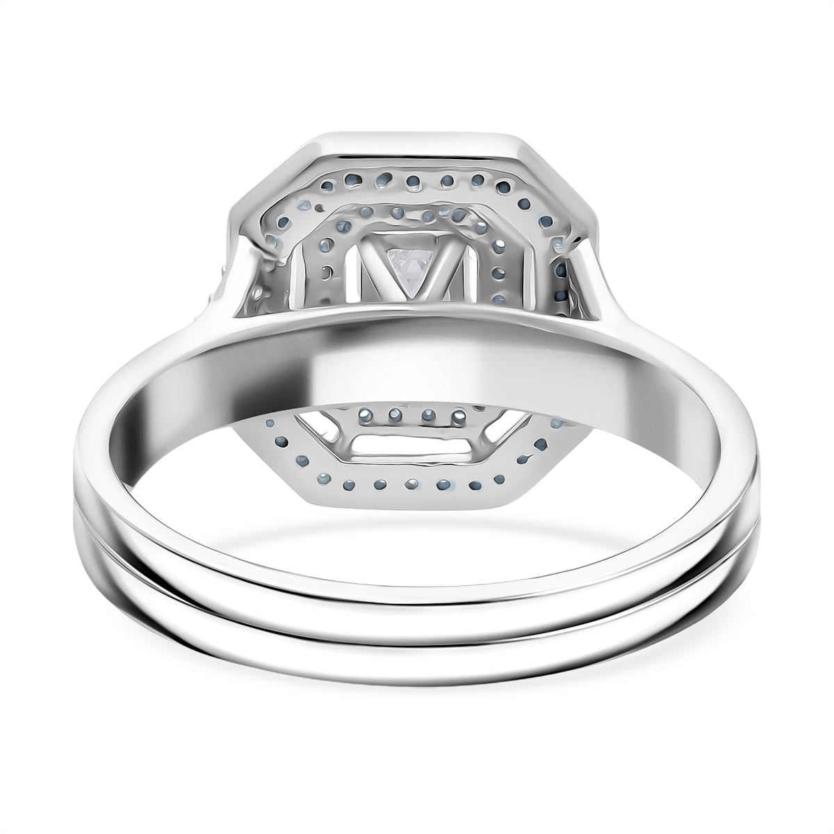 LUXURIANT 1 Ct. Lab Grown Diamond SI G-H Halo Ring in Rhodium Overlay Sterling Silver V32719370 5