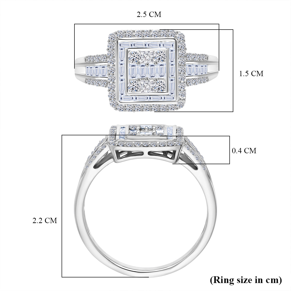 LUXURIANT 1 Ct. Lab Grown Diamond SI G-H Cluster Ring in Rhodium Overlay Sterling Silver 8314769 6