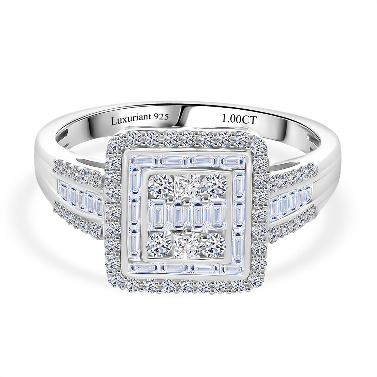 LUXURIANT 1 Ct. Lab Grown Diamond Cluster (SI-GH) Ring in Rhodium Overlay Sterling Silver V32652377 0