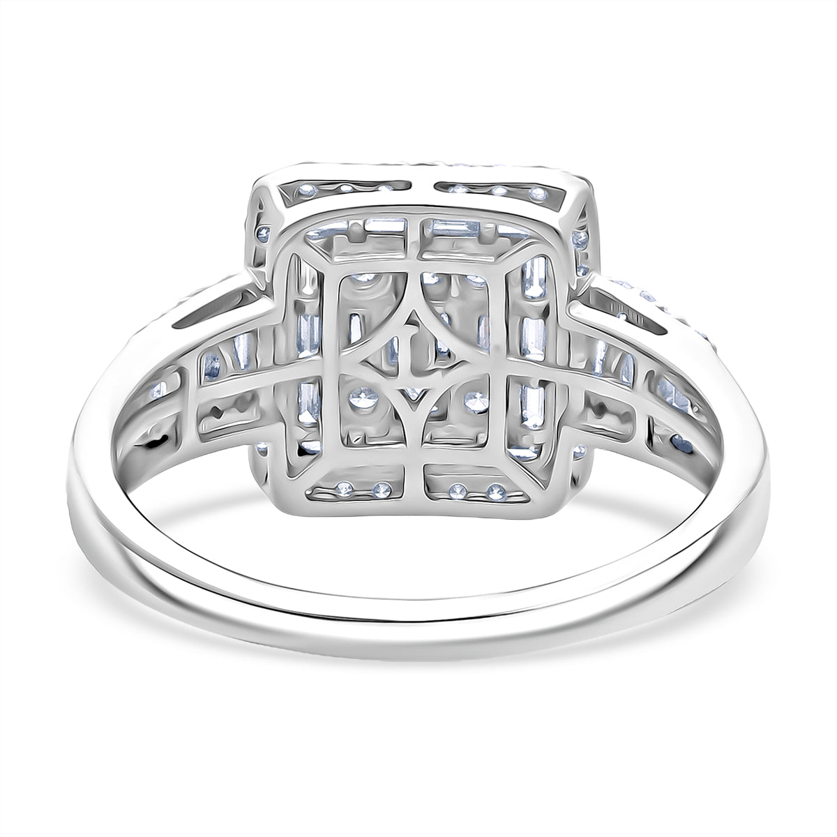 LUXURIANT 1 Ct. Lab Grown Diamond Cluster (SI-GH) Ring in Rhodium Overlay Sterling Silver V32652377 4