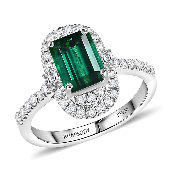 Certified and Appraised RHAPSODY AAAA Lagoon Tourmaline White Diamond EF, VS Main Stone With Surrounding Stone Ring in 950 Platinum, Platinum Wt.5.79 Gms 2.319 Ct. 8314811 1